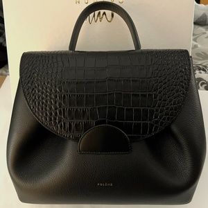 Polene Numero Un Faux Crocodile Black Bag